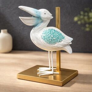 Wood Mosaic Pelican Sculpture Nautical Decor